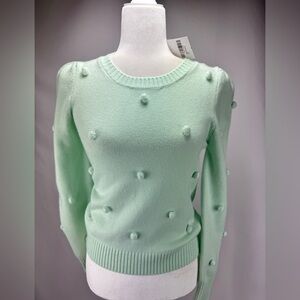 Forever 21 Mint Pom Pom Knit Sweater Size S NWT Puff Sleeve